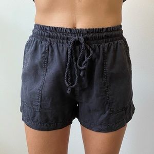 Washed Black Cotton Shorts